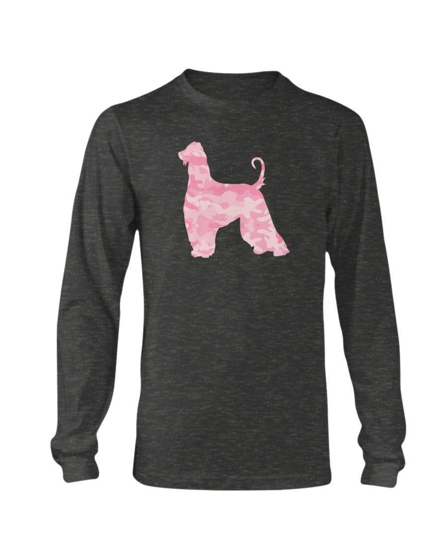 Afghan Hound Pink Camouflage Dog Long Sleeve Shirt FOTL Shirts Black Heather / S