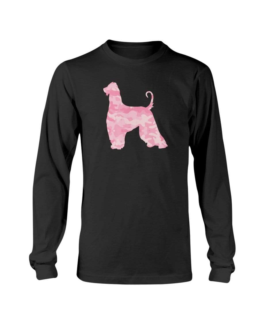 Afghan Hound Pink Camouflage Dog Long Sleeve Shirt FOTL Shirts Black / S