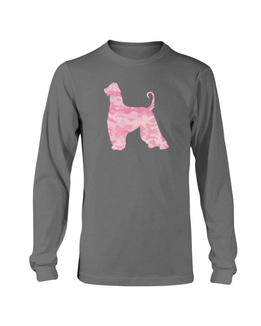 Afghan Hound Pink Camouflage Dog Long Sleeve Shirt FOTL Shirts Charcoal / S