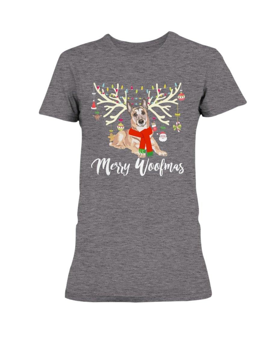 Belgian Malinois Reindeer Merry Woofmas Premium Women&#39;s Tee Shirts Graphite Heather / S