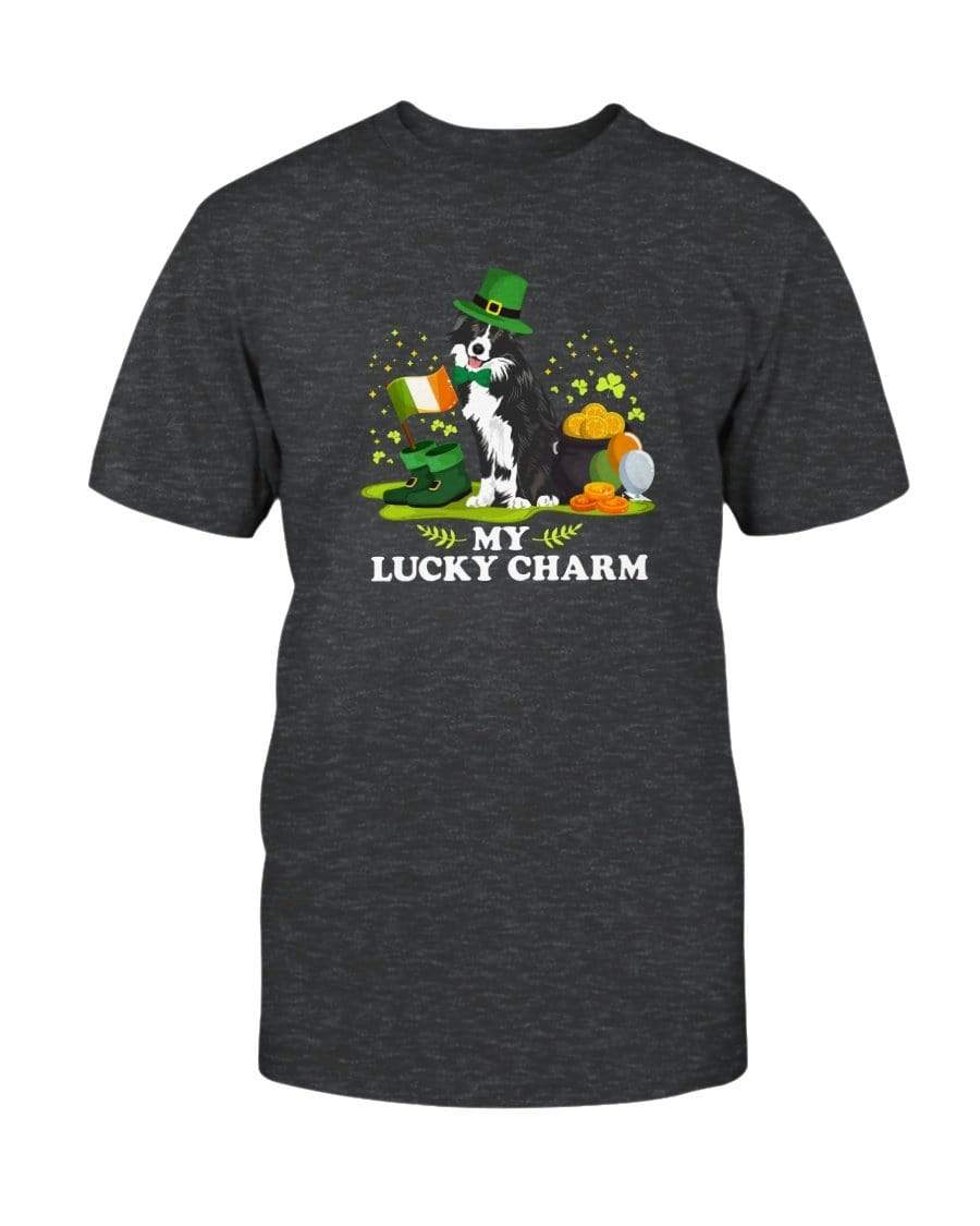 Border Collie St. Patricks Day My Lucky Charm Unisex T-Shirt Shirts Dark Grey Heather / S