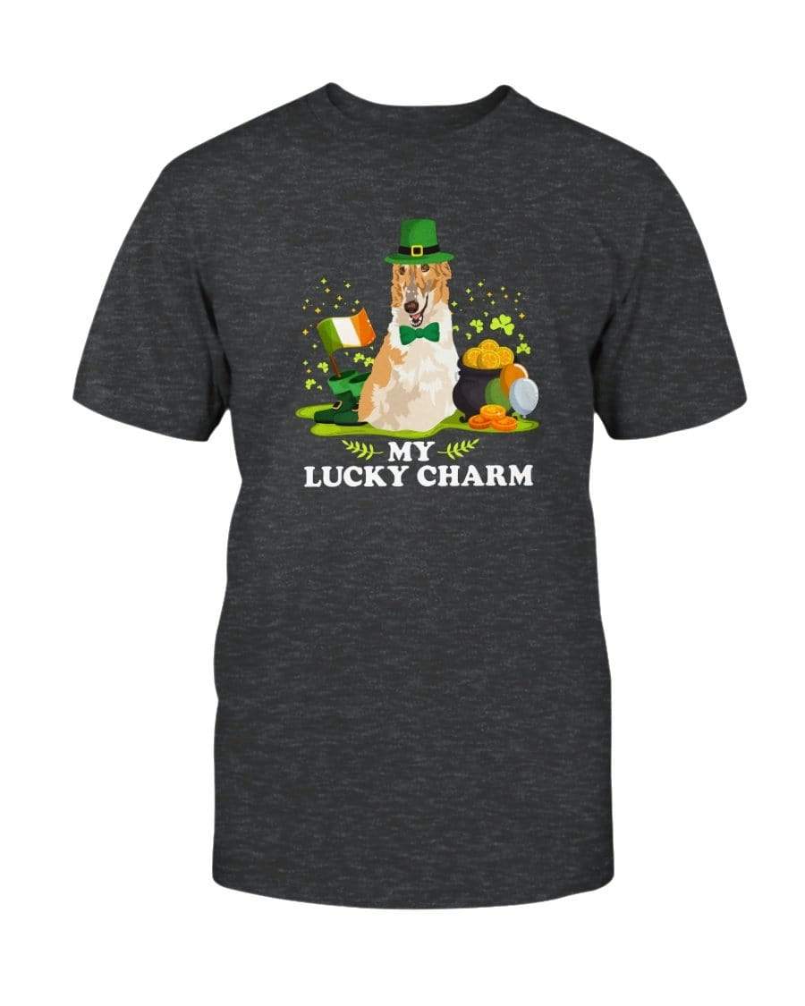 Borzoi St. Patricks Day My Lucky Charm Unisex T-Shirt Shirts Dark Grey Heather / S