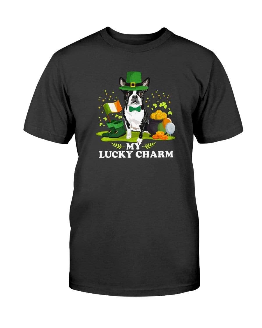 Boston Terrier St. Patricks Day My Lucky Charm Unisex T-Shirt Shirts Black / S