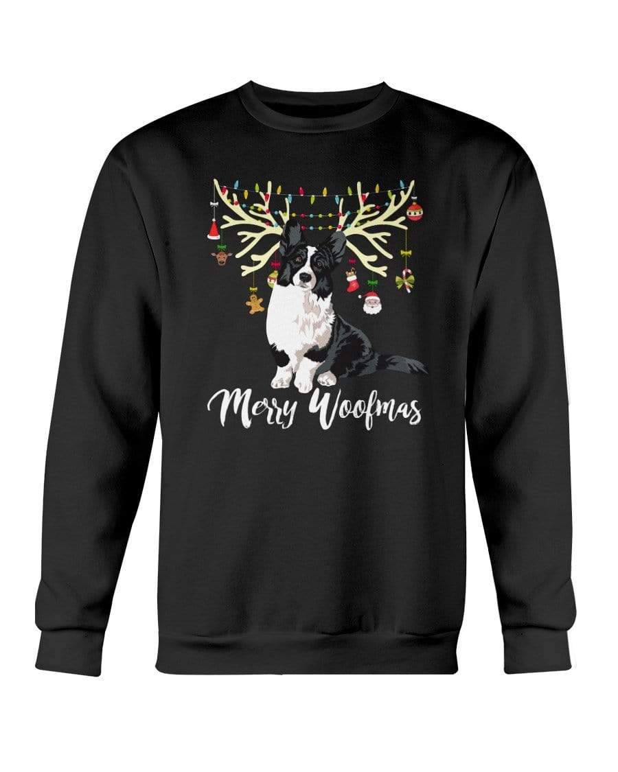 Cardigan Corgi Black Merry Woofmas Reindeer Antlers Ultimate Crewneck Sweatshirt Sweatshirts Black / S