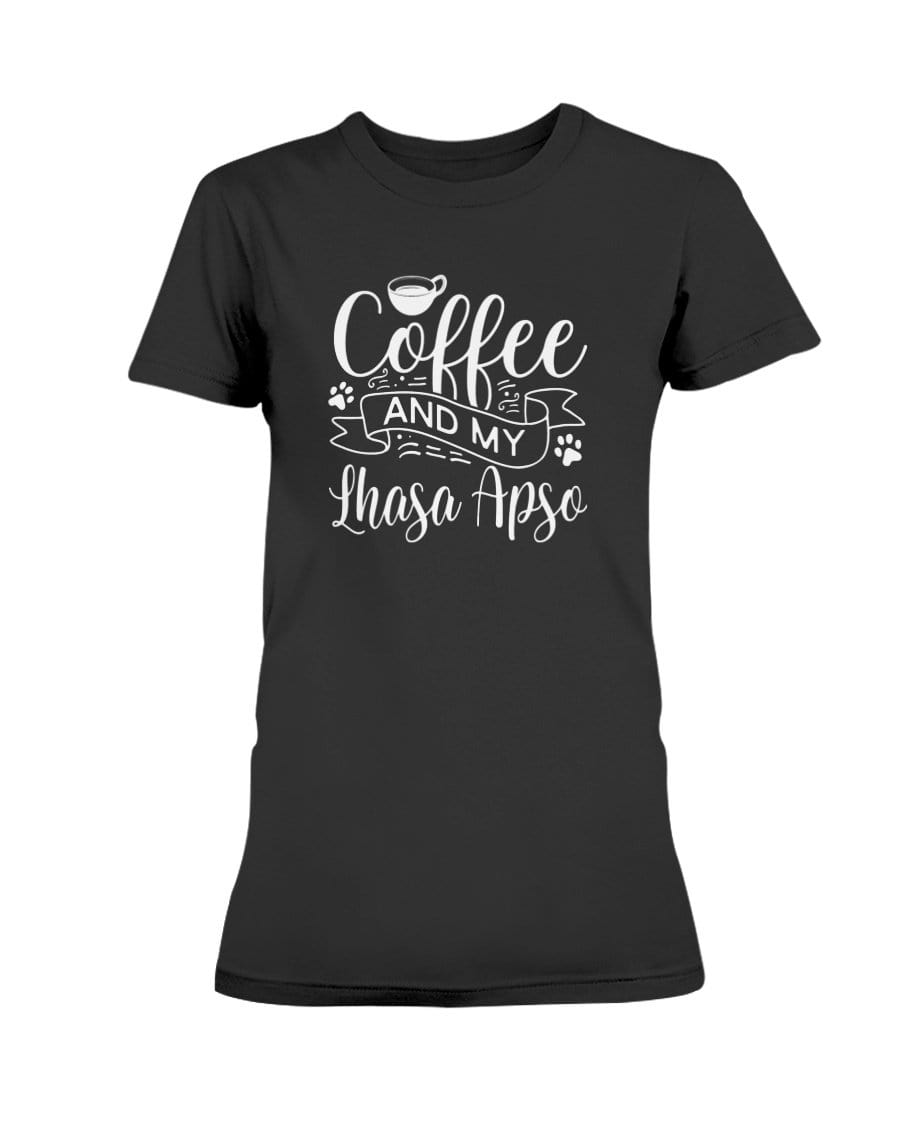 Coffee and my Lhasa Apso Dog Ladies&#39; Tee Shirts Black / S