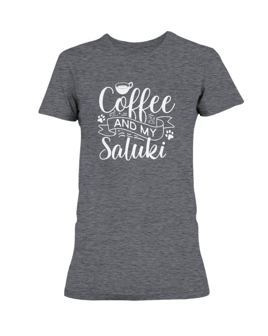 Coffee and my Saluki Dog Ladies&#39; Tee Shirts Heather Dk Grey / S