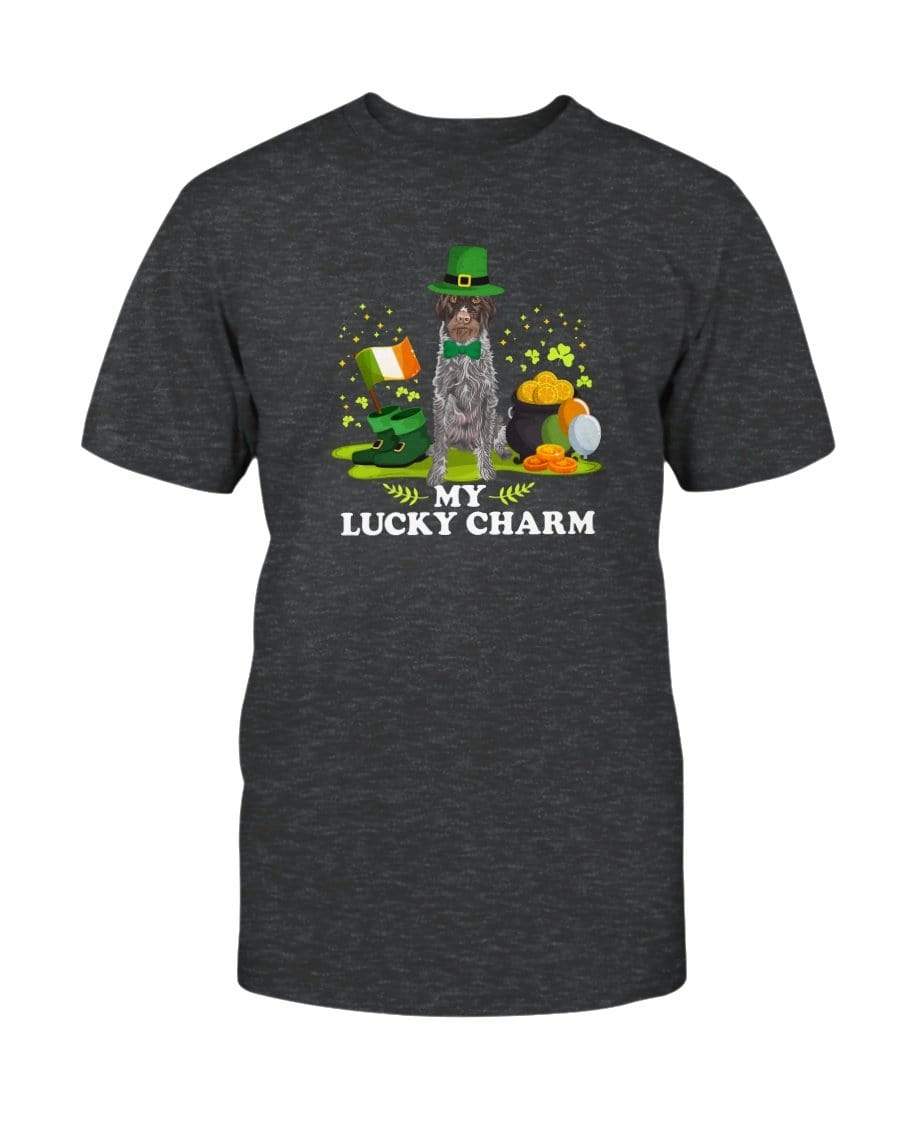 German Wirehaired Pointer St. Patricks Day My Lucky Charm Unisex T-Shirt Shirts Dark Grey Heather / S