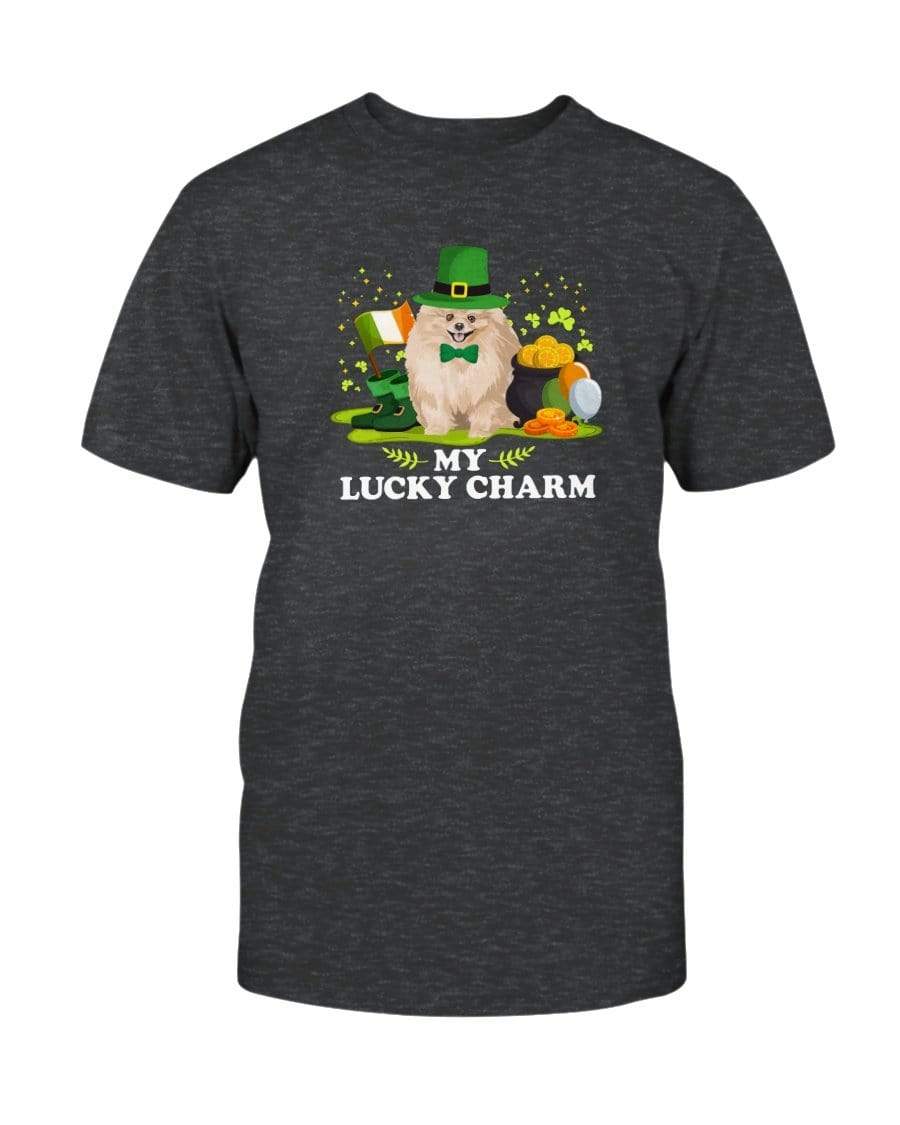 Pomeranian St. Patricks Day My Lucky Charm Unisex T-Shirt Shirts Dark Grey Heather / S